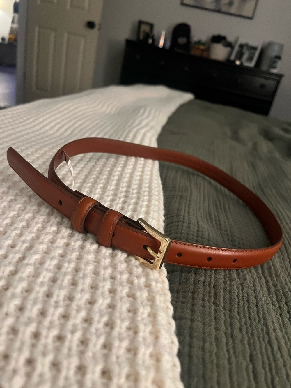 Loft reddish brown skinny leather belt
